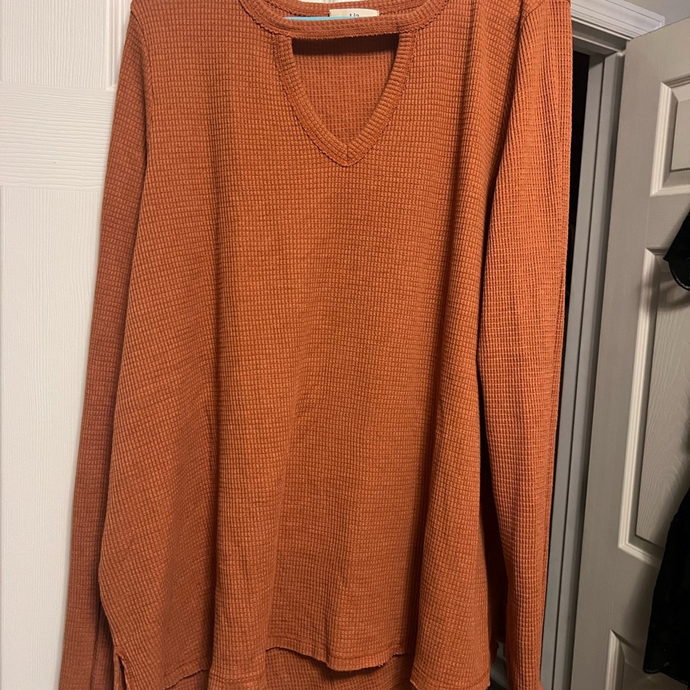 Anthropologie T.La waffle knit long sleeve top rust orange